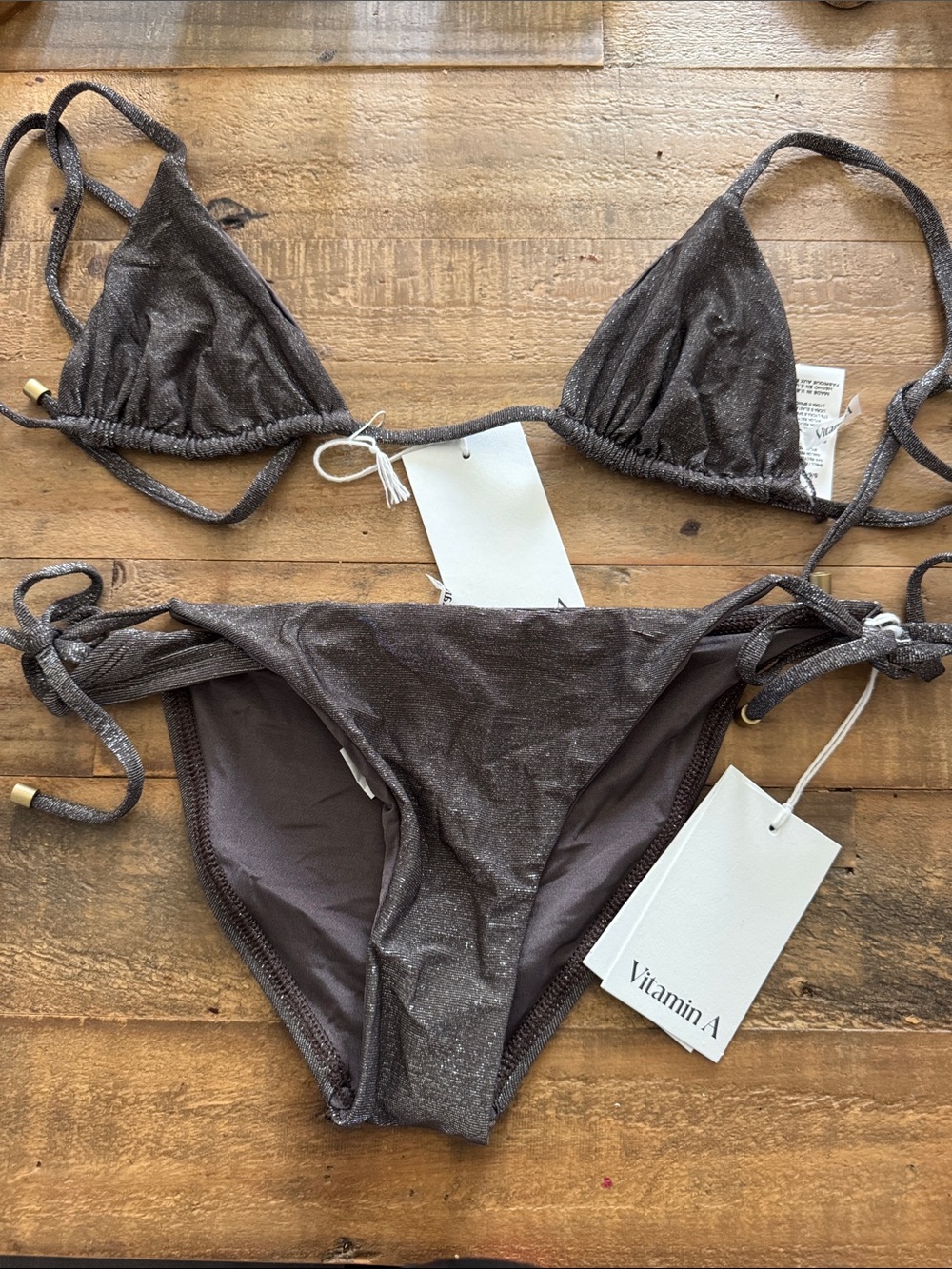 Vitamin A Sparkle Silver Triangle String Bikini
